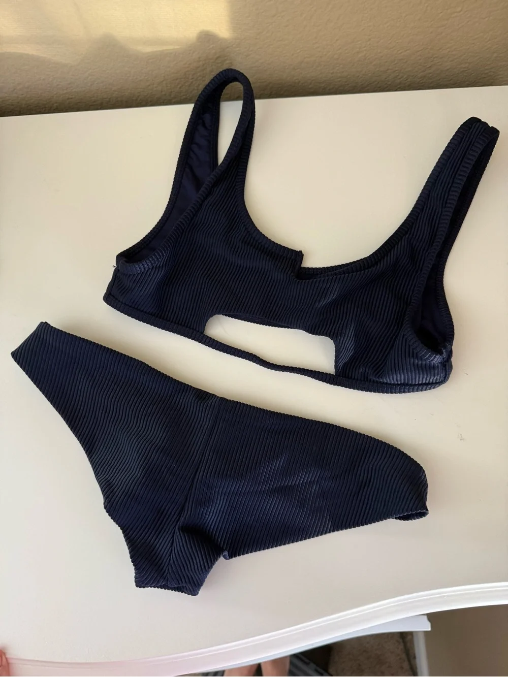 Frankie's Bikinis Navy Ribbed Cutout Bikini Set